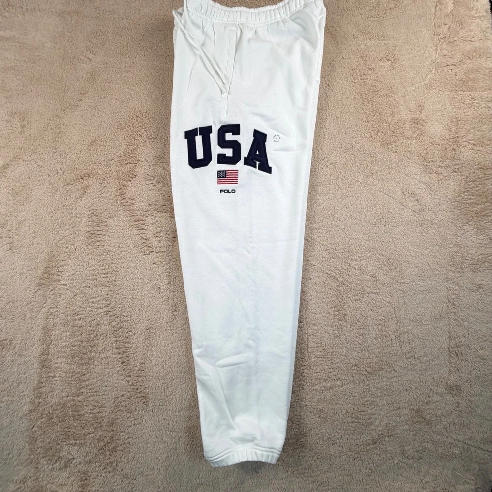 Polo Ralph Lauren Mens Size Large Sweatpants White USA Flag Fleece Joggers NWOT